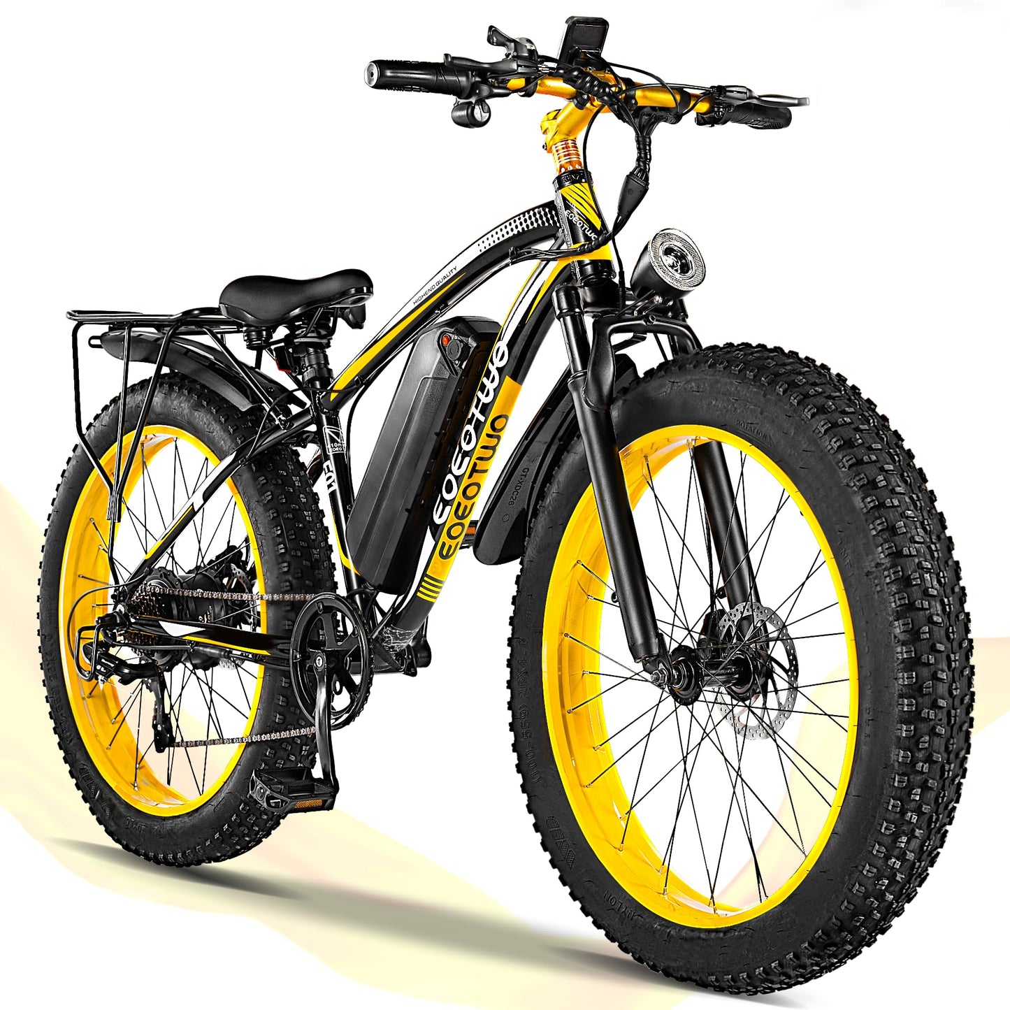 EOEOTWO Electric Bike for Adults,1500W Peak Motor E Bikes, 26" Fat Tire Electric Bicycle, 30/33 MPH 60/70 Miles All Terrain E Bikes E Bike, Removable Battery, Dual Brake, 7 Speed, Yellow ﻿ ﻿