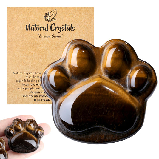 NUKAYAI Tiger Eye Cat Paw Crystal Statue Carved Figurines for Sculpture Worry Stone Crystals and Healing Stones Decor Mental Health Natural Gemstones Cute Cat Lover Gifts for Women