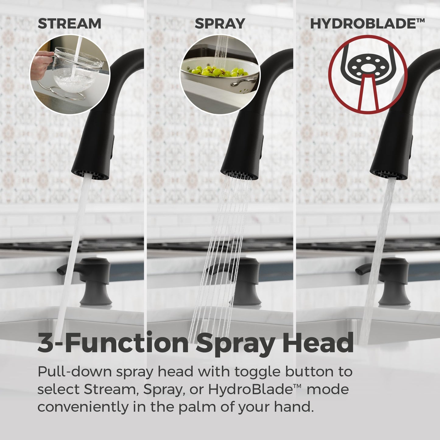 Pfister Alderwood Kitchen Faucet with Pull Down Sprayer and Soap Dispenser, Single Handle, NSF Certified, Matte Black Finish, F5297AWB
