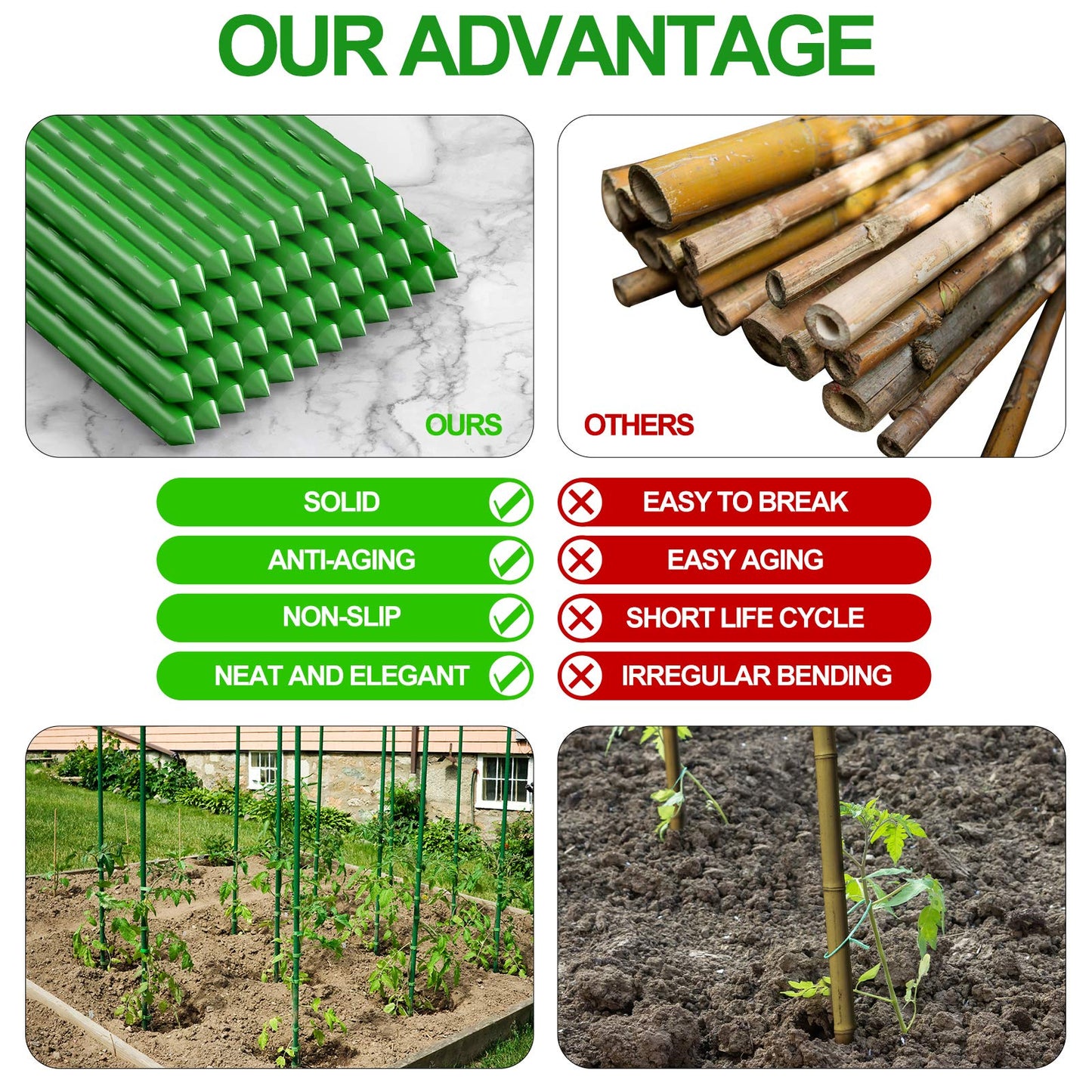 WAENLIR Garden Stakes 84 inch 7ft Sturdy Tomato Stakes, Plant Stakes for Outdoor Plants, Metal Plant Support Sticks for Gardening, Pack of 25