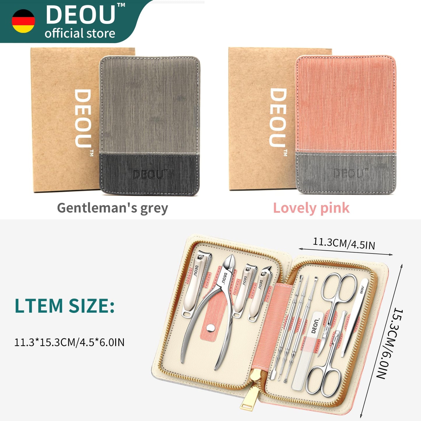 DEOU Manicure Sets Nail Clippers Stainless Steel Manicure and Pedicure kit Girls Professional Nail Files and Men's Grooming Scissors Tools for Home Personal Care or Gifts (Pink Upgraded Version)