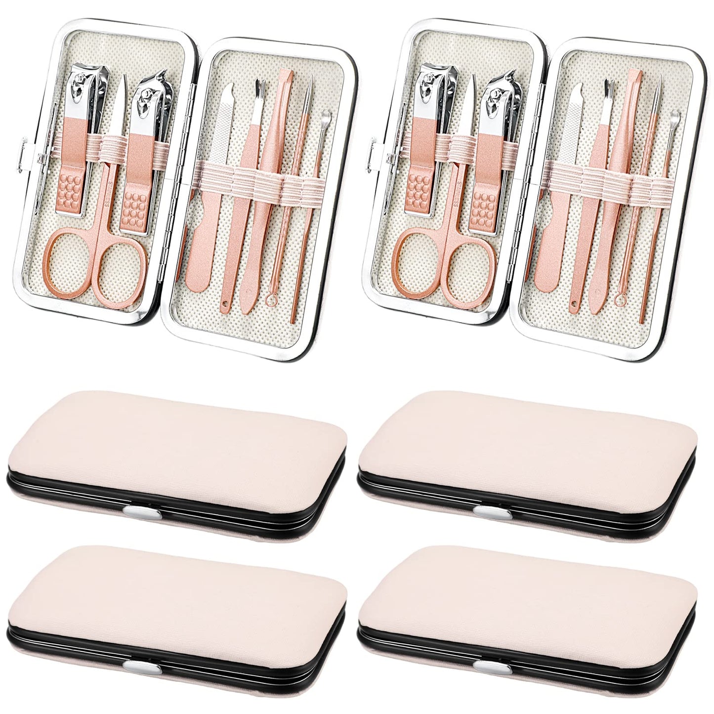 Hanaive 6 Set Manicure Set 48 Pcs Nail Clippers Pedicure Kit Gift for Fathers Day 8 in 1 Stainless Steel Grooming Kit Professional Nail Care Tools with Luxurious Travel Case for Men Women(Rose Gold)