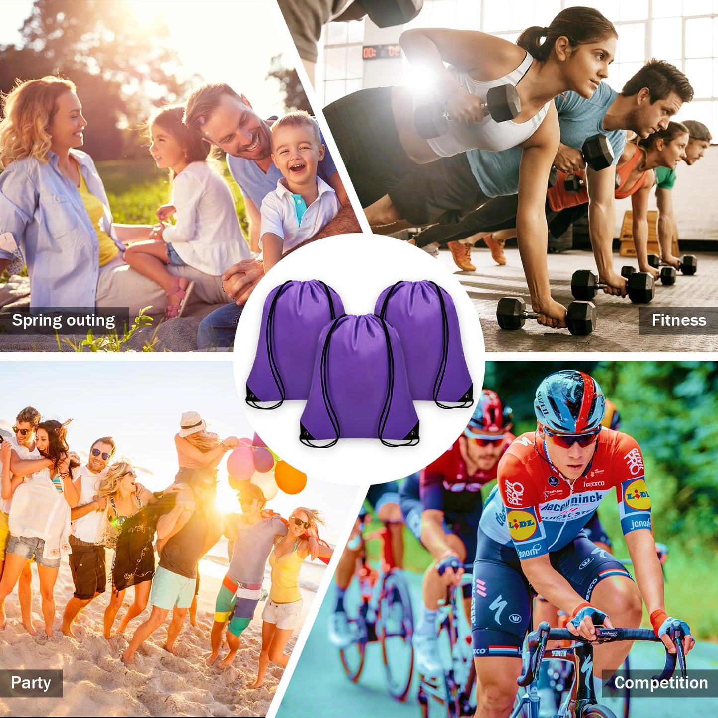 Grneric 200Pcs Drawstring Backpack Bulk Cinch Sackpack Drawstring Bags Nylon for Gym Party Trip(Purple)