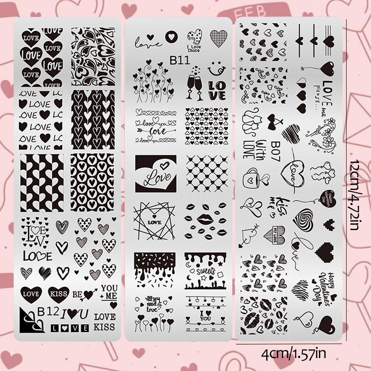8pcs Heart Lip Valentine's Day Nail Stamping Plate Heart Print Holiday Nail Stencil Art Template with Nail Stamp Scrape Romantic Manicure Salon Supplies for DIY Nail Art