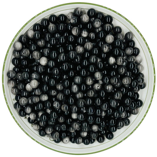 WHNKFB 8mm 50PCS Natural Silver Sheen Obsidian Round Beads, Metallic Luster Loose Gemstone Beads for Jewelry Making Craft - 4mm 6mm 8mm 10mm Options with Free Elastic Cord
