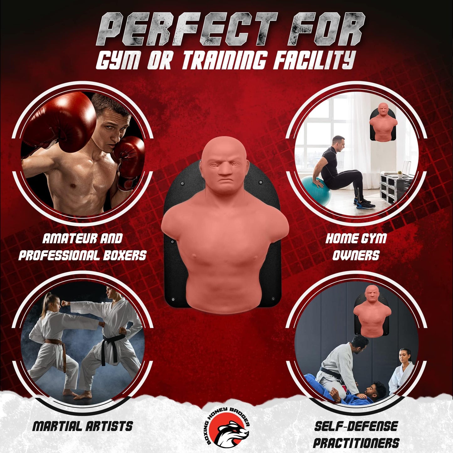 Boxing Honey Badger Wall-Mounted Punching Dummy Boxing Punching Bag Martial Arts Training Dummy