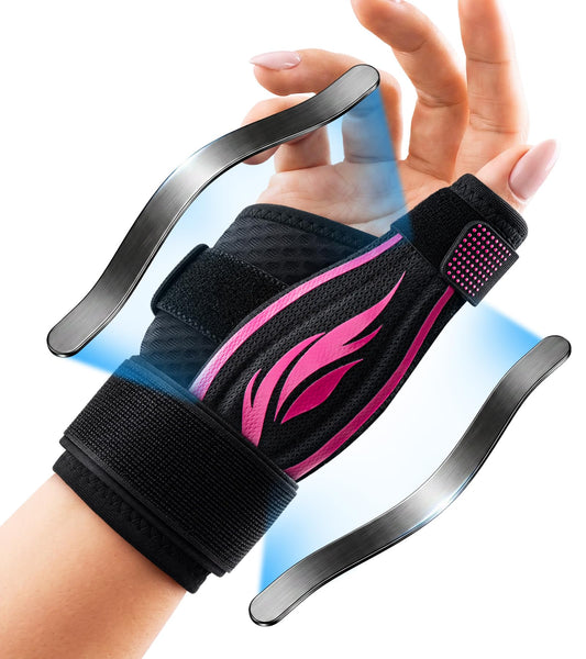 FITSOON Thumb Support Brace | Upgraded Thumb Spica Splint Stabilizer Pain Relief Night Support for De Quervain’ s Tenosynovitis Trigger Finger Arthritis Sprains | Breathable Fabric (Pink/Black, S/M _ Fit both hands)