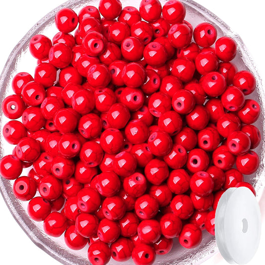 QINJIEJIE 100PCS Red Turquoise Beads 8mm Stone Beads Round Loose Gemstone Bead for Bracelet Beading Crystal Jewelry Making DIY Necklace Earrings 0.32"