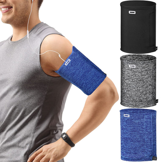 3 Pieces Running Phone Armband for Men Women, Univesal Arm Bands for Phones Below 7 Inches, Cell Phone Sleeve Holder Arm Bands for Walking Hiking Jogging Travel (Black, Gray, White-Blue, L)