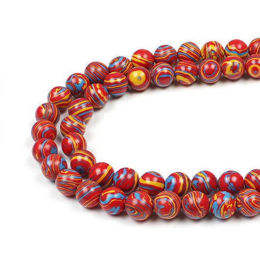 MJDCB Synthesis Colour Malachite Beads Beautiful Fashion Round Stone Beads for DIY Jewelry Making 15" (10mm, Blue - red - Yellow)