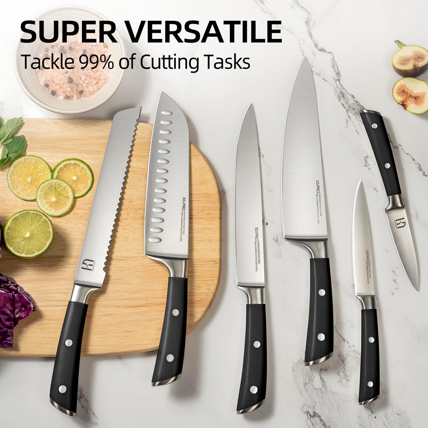 KnifeSaga Knife Set with Block, Japanese 15 PCS Ultra Sharp Ktichen Knives Set, High Carbon Stainless Steel Knife Block Set with Sharpener, Professional Knives with Ergonomic Handle for Home Chefs