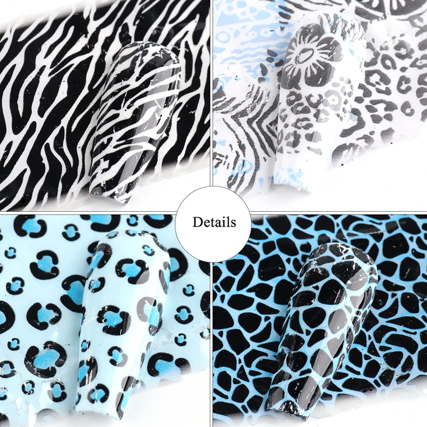 Holographic Nail Foil Stickers - Animal Print Decals, Leopard Snake Nails, Starry Sky Paper Transfer Foils for Women & Men Manicure