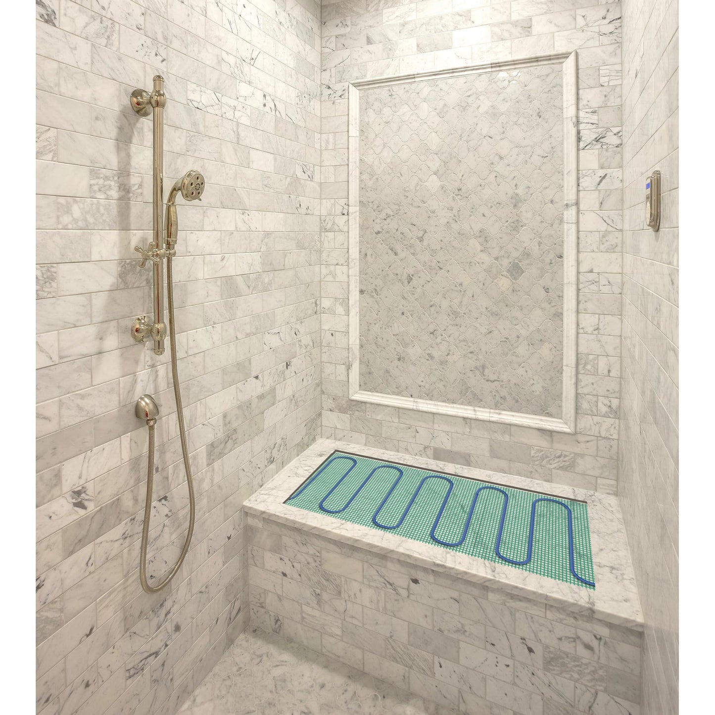 WarmlyYours Shower Bench Heating Mat 16 x 32 in., Electric Radiant Heating, Thin, Silent, and Invisible under Tile and Stone. Designed and Approved for Wet Locations (TempZone)