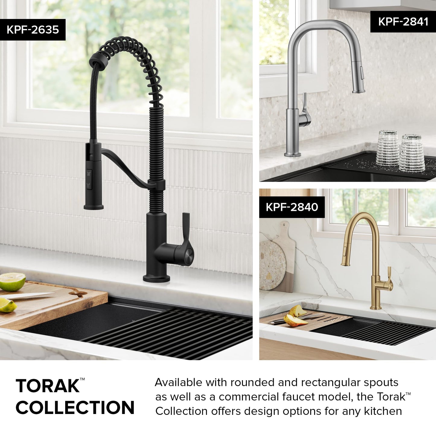 KRAUS Torak Pull Down Kitchen Faucet in Matte Black with 2 Function Sprayer, Pre-Attached Water Lines, and Mounting Hardware, KPF-2841MB