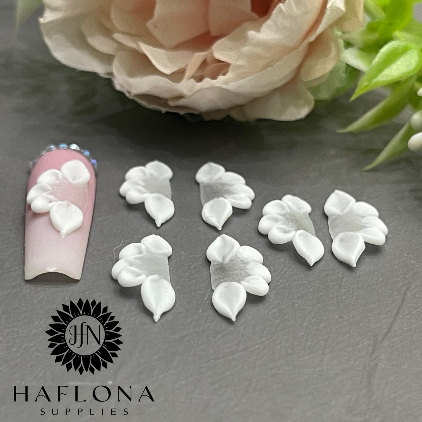 Set 12Pcs 3D Flowers Nails Charms Glow in The Dark Handmade by Acrylic Powder Design For Long Nail L,XL,XXL Flower Nail Art Floral Salon Decor Women Girls (White No Gems Glow in Dark-12Pcs)