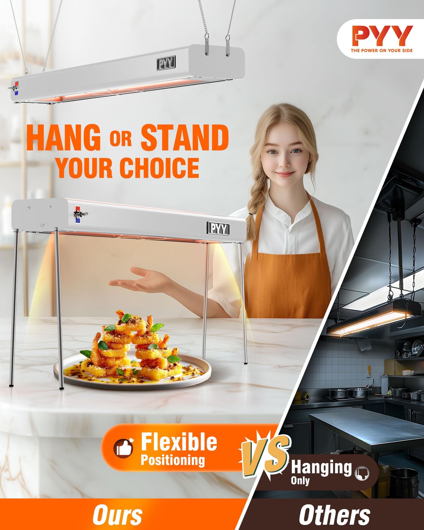 PYY Food Heat Lamp - 35 Inch 86-176°F/30-80°C Aluminum Overhead & Hanging Food Warmer Lamp Strip Food Warming Lamp Heater Electric Commercial Food Heat Lamp for Catering Kitchen Restaurant Buffet 750W