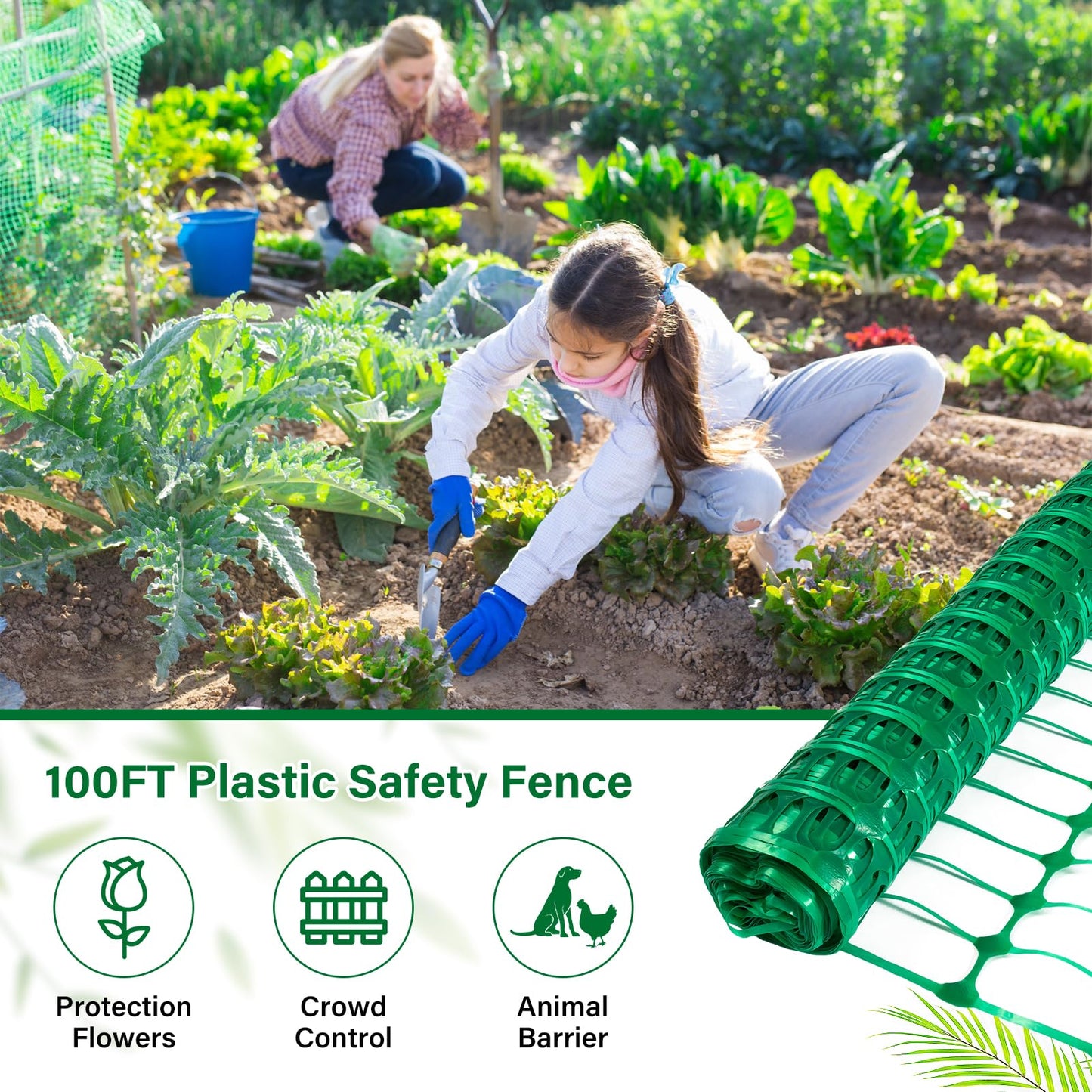 Plastic Fencing Temporary Fence,Snow Fence 4x100 with Stakes,Garden Fencings Plastic with Poles,Reusable Safety Fences,Construction Fences,Garden Fencings Roll for Pool,Lawn,Deer