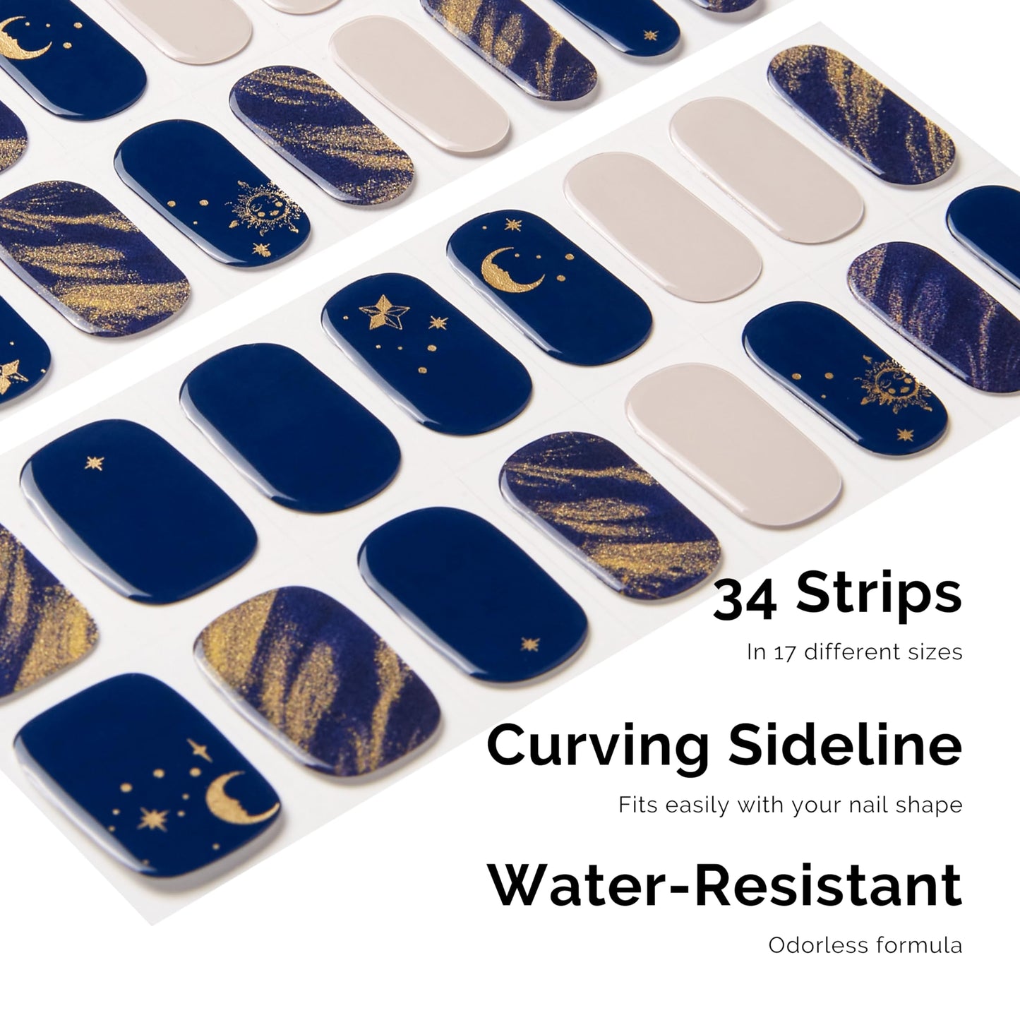 NAILOG Semi Cured Gel Nail Strips 34 pcs| Buy 2 Get 1 UV Lamp | Long Lasting Nail Polish Sticker Wraps with Glossy Gel Finish, Shooting Stars