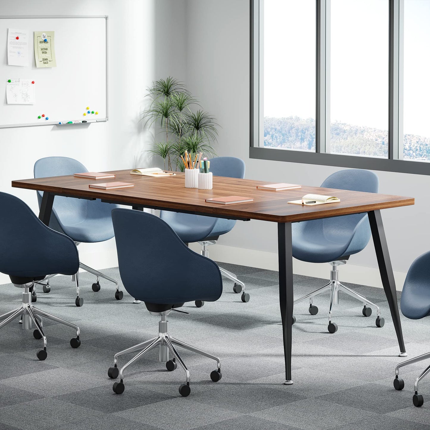 Tribesigns 6FT Conference Table, Rectangular Meeting Room Tables, Modern Industrial Seminar Table Boardroom Desk with Metal Legs for Office, 70.8’’ L x 31.5’’ W x 29.5’’ H (Brown and Black)