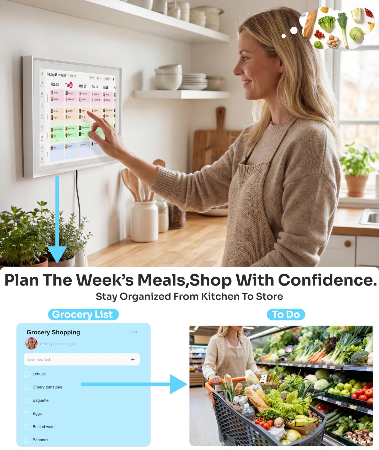 Ingnok Digital Calendar:15.6Inch Wall Planner & No Subscription,Real-Time Sync for Google/Outlook/iCloud, 32GB Smart Calender Touchscreen,Chore Chart & Meal Planner-Ideal for Family Schedules