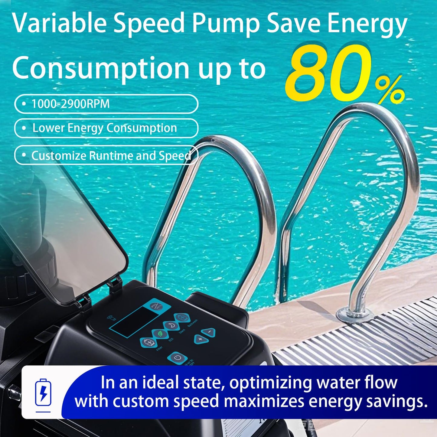 Rinoson Smart Variable Speed Pool Pump, 1.5HP – App Remote Control, Energy-Saving, Ultra-Quiet, 110-120V, In/Above Pool Pump with Filter Basket, 2-Year Limited Warranty