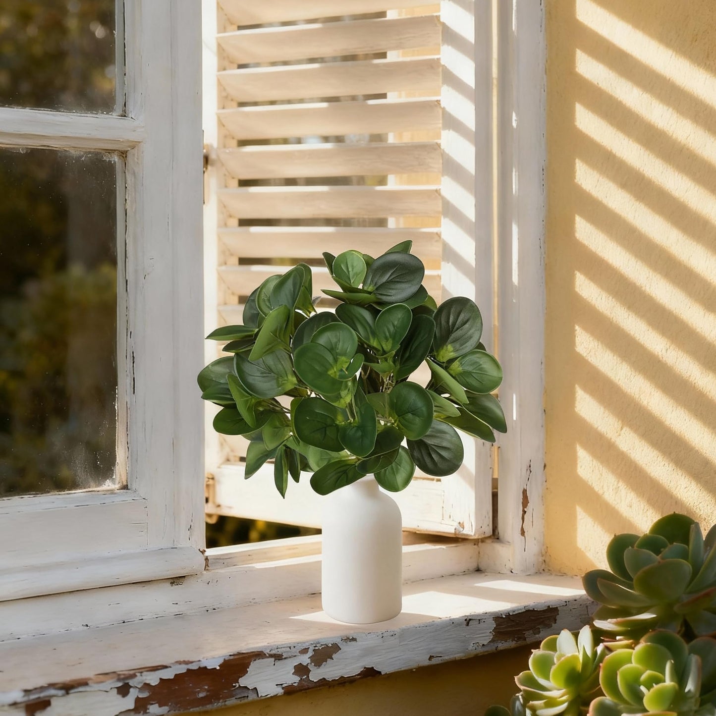 15" Artificial Eucalyptus Stems Potted Plant (2pcs leaf )
