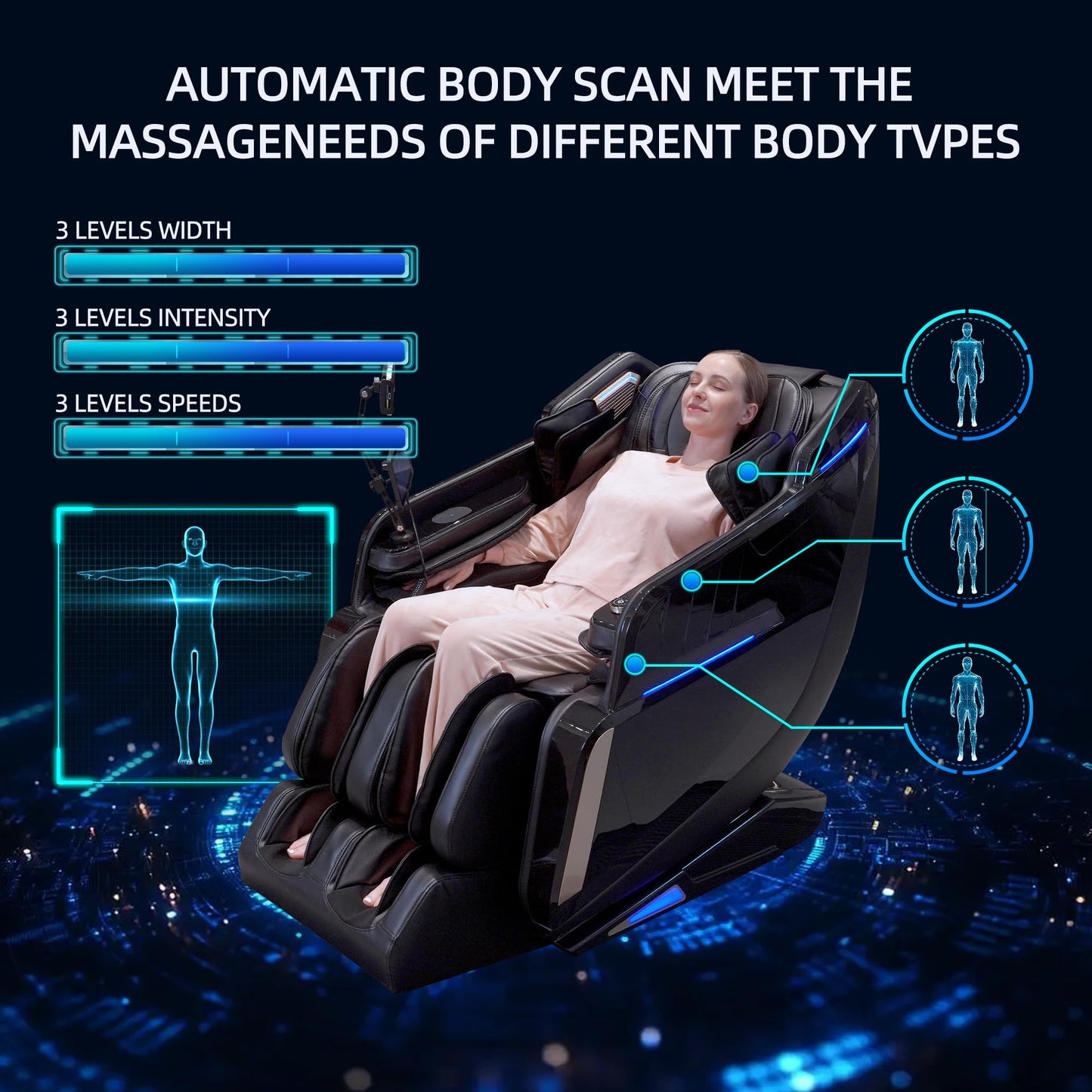4D Massage Chair Full Body Zero Gravity SL-Track Real Relax Massage Chair Recliner-Shiatsu,Heat,Calf-Extension,20-Massage Technique,Thai Yoga Stretch,Foot Roller,AI Voice,Touch Screen,Wireless Charge