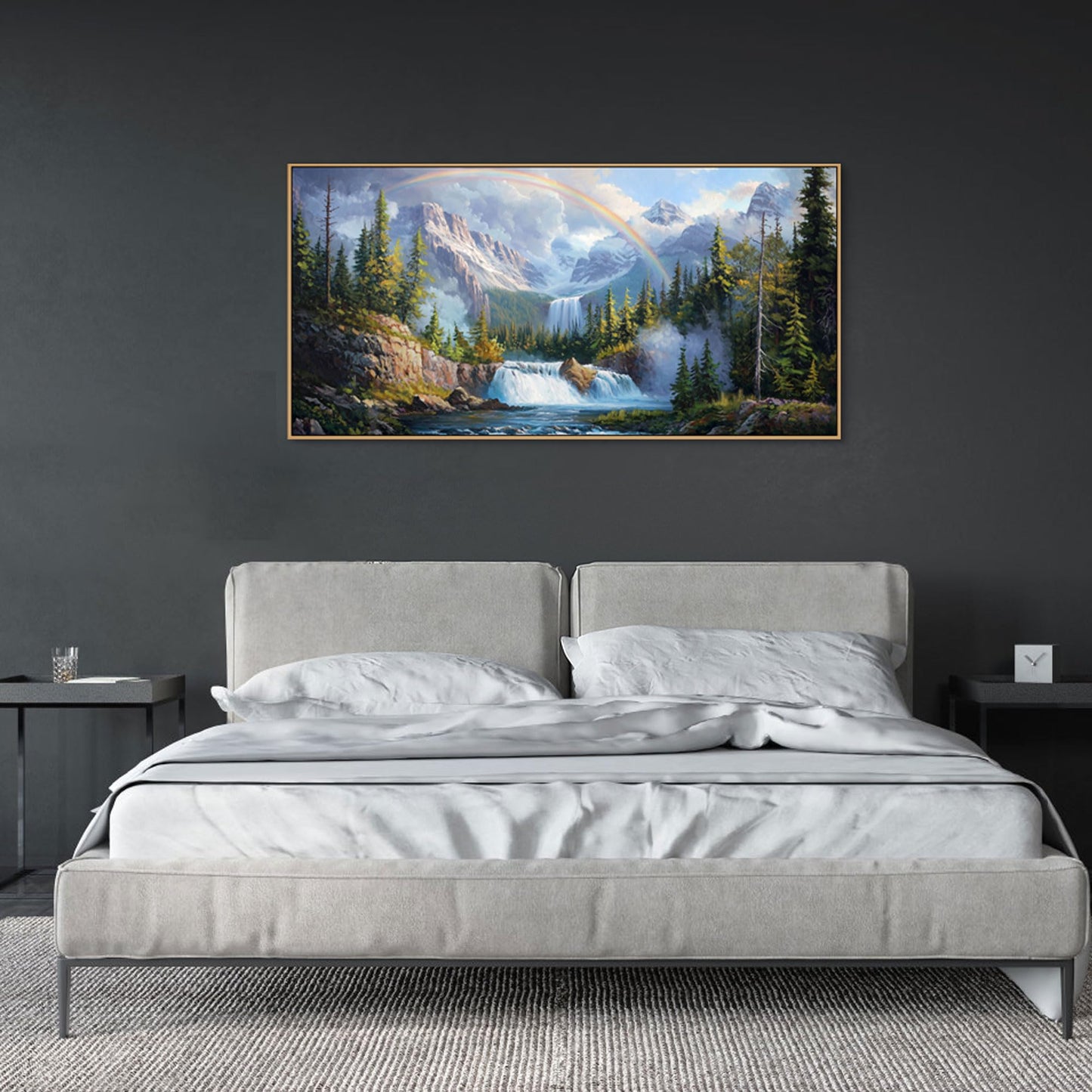 XLSJERST Waterfall Wall Art - Natural Picture Artwork for Walls Lake Landscape Zen Canvas Large Wall Art for Living Room Bedroom Office Home Decor - 48x24 Inches