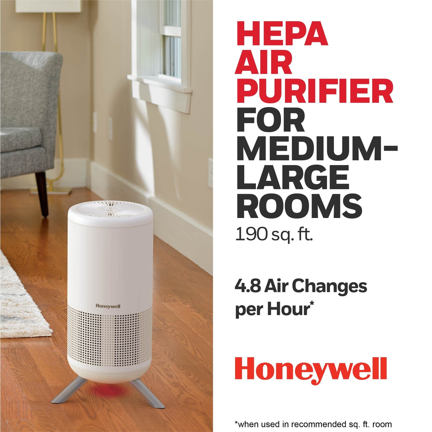 Honeywell HEPA Air Purifier for Home, 900Ft² Rooms in 1 hour, Designer Series, Auto Mode, UltraQuiet Tech, Reduces Dust, Pollen, Pet Dander, Smoke, Odors, White, HPA830W