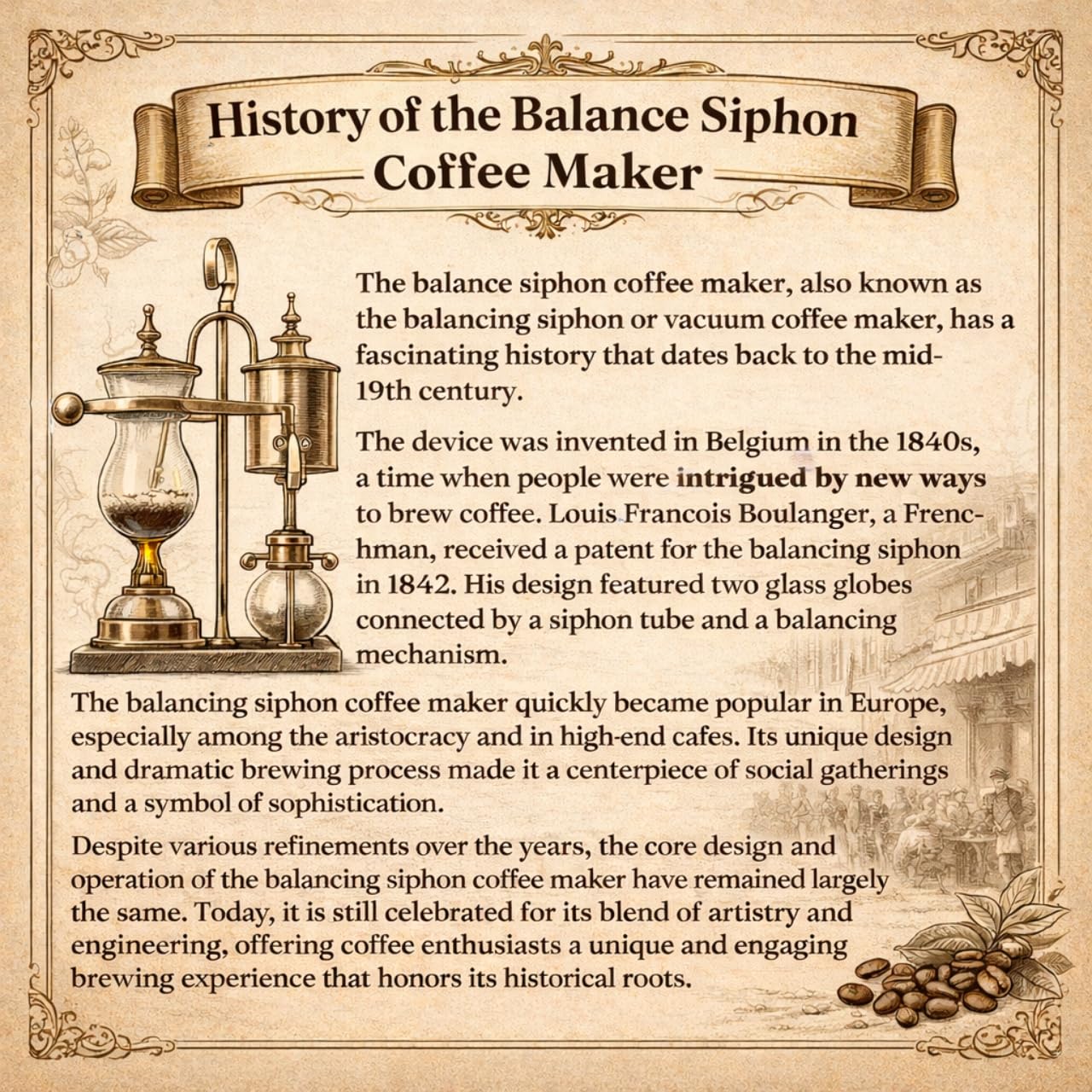Nispira Belgian Balance Syphon Vacuum Coffee Maker, 500 ml Vintage Gravity Brewing System, Silver Finish, Manual Tabletop Coffee Brewer