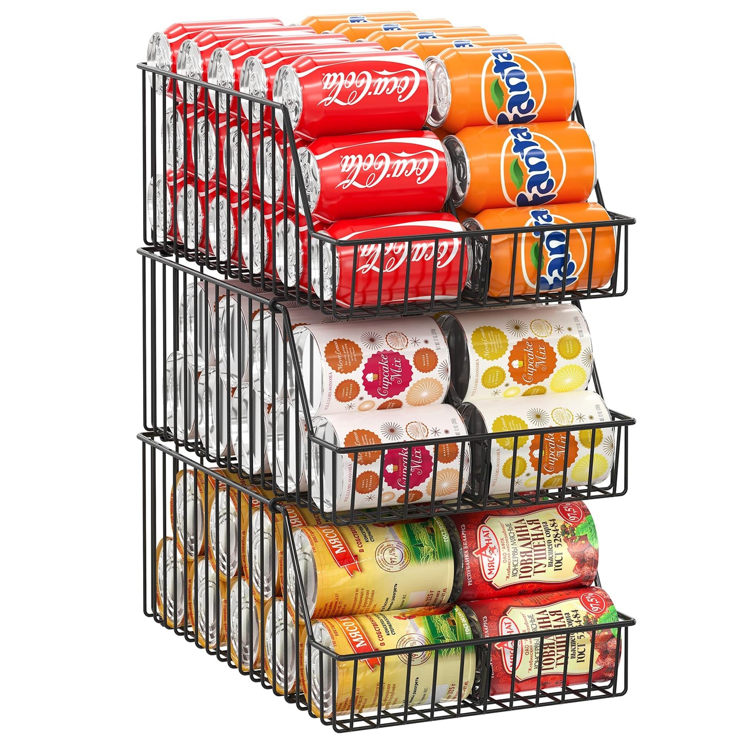 3 Pack Can Storage Organizer For Pantry,Stackble Widen Can Holder Rack With 3 Adjustable Dividers, Can Dispensers For Soup Soda Canned Food Water Bottle, Pop Drink Organizers for Cabinet Shelf