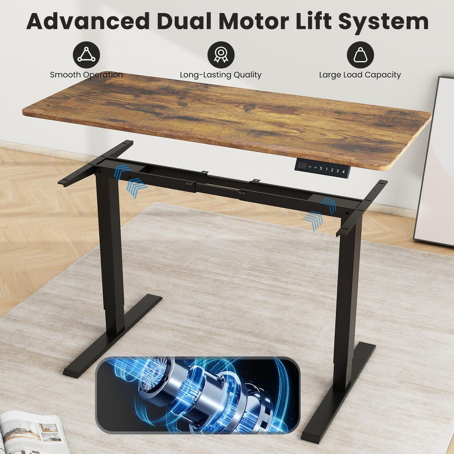 ESpefy Dual Motor Standing Desk Frame- Height Adjustable Electric Desk Legs, Heavy Duty Sit to Stand Up Desk Base, 4 Memory Settings Controller for Adjustable DIY Desktop, Over 300 lbs Load Capacity