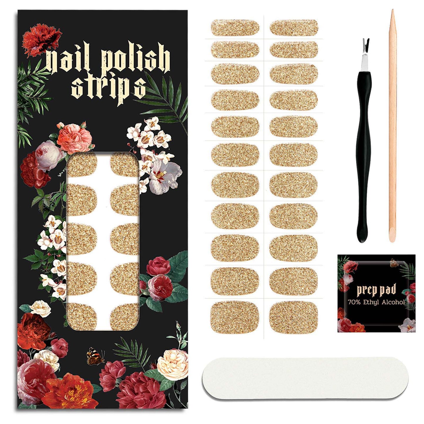 ruyeefam Nail Polish Strips (No UV Lamp Needed) - 22 Pcs Salon Quality Gel Nail Stickers - Long Lasting Wraps (Disco Ball Gold)