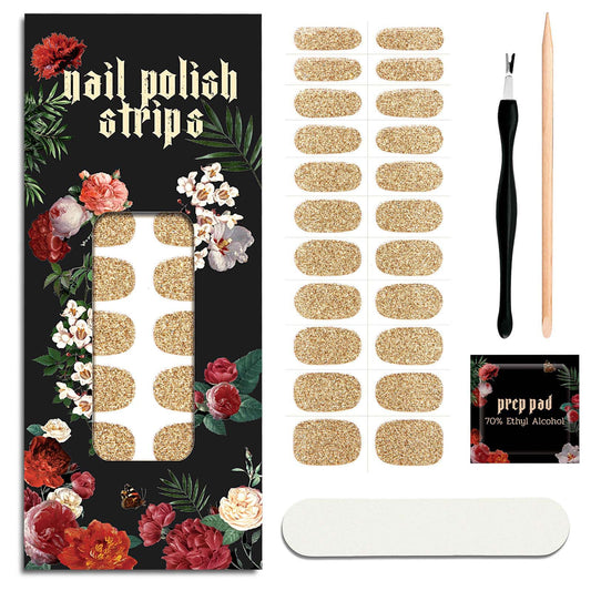 ruyeefam Nail Polish Strips (No UV Lamp Needed) - 22 Pcs Salon Quality Gel Nail Stickers - Long Lasting Wraps (Disco Ball Gold)