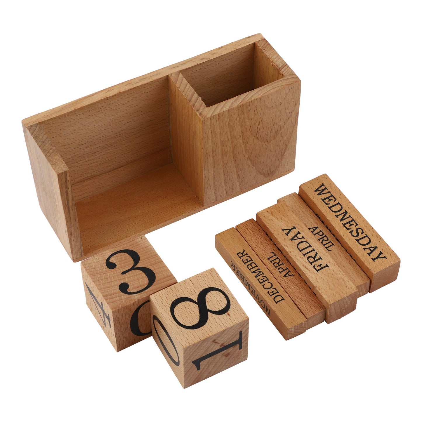 Frescorr - Calendar Block - Wooden Perpetual Desk Calendar - Home and Office Decor, 6.5 x 2.0 x 3.5 inches (Steam Beach)