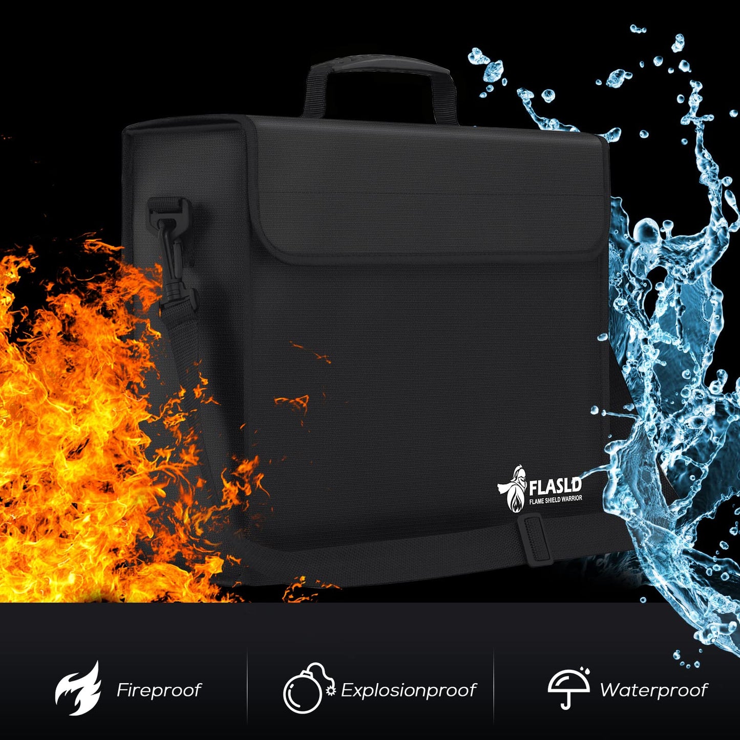 FLASLD Fireproof Document Bags, 15x12x5” Large Fireproof & Water Resistant Bag, Holder Home Office Portable Filing Storage for Valuables, Fireproof Folder FireSafe Box for Cash, Passport