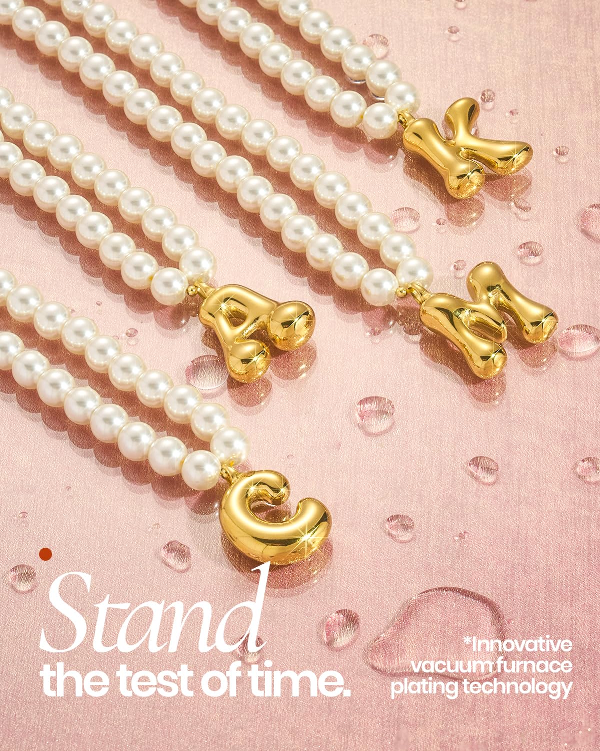 DoDoBeads Pearl Initial Necklace, 18K Gold Plated Stainless Steel Balloon Letter Pendant I, Non-Tarnish Waterproof Chunky Monogram Jewelry Gifts for Women Teens
