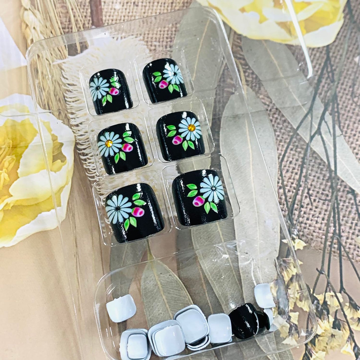 FIEONCIY Press on Toenails with Designs Acrylic Fake Nails for Toe Artificial False Nails with Charms Glue on Toe Nails for Spring Summer Stick on Toenails for Women Girls(XH9511)