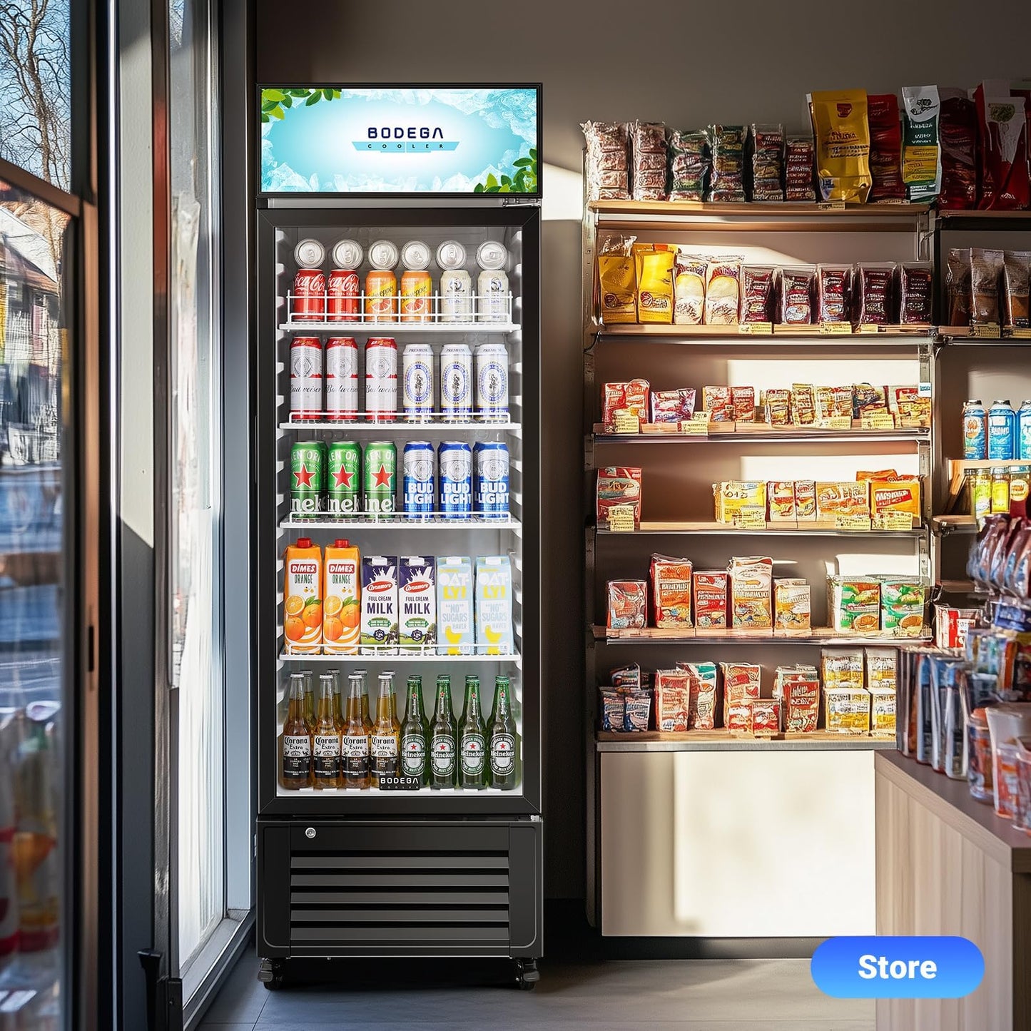 BODEGACOOLER Beverage Refrigerator, 321L/339 Qt Commercial Refrigerator For Kitchen, Home,Office and Garage, 300 Cans & 160 Bottles Display Refrigerator For Beer,Soda, Bar Cooler with Soft LED Light.