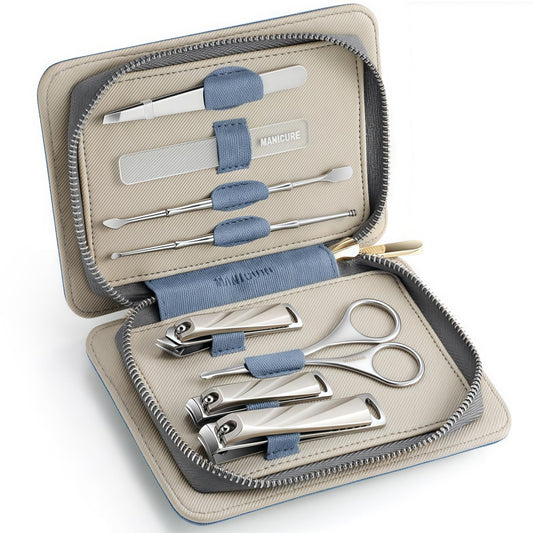 HAPPITON 8-Piece Manicure Pedicure Set-Stainless Steel Nail Clippers Toenail Fingernail Cutters with Travel Case Complete Grooming Kit (Blue)