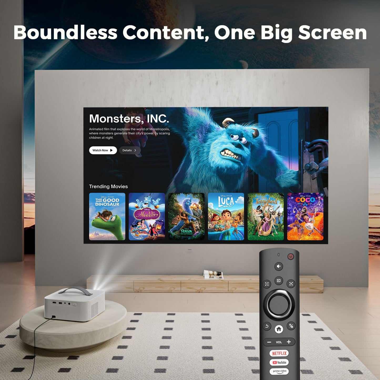 Outdoor-Projector-4k with WiFi and Bluetooth, 2500 ANSI & Official-Apps & AI Movin 2.0 OS, 35W DoIby Smart Proyector with AI Auto Focus HDR10+, Lisowod 4k Portable Projector for Bedroom/Celling/Home