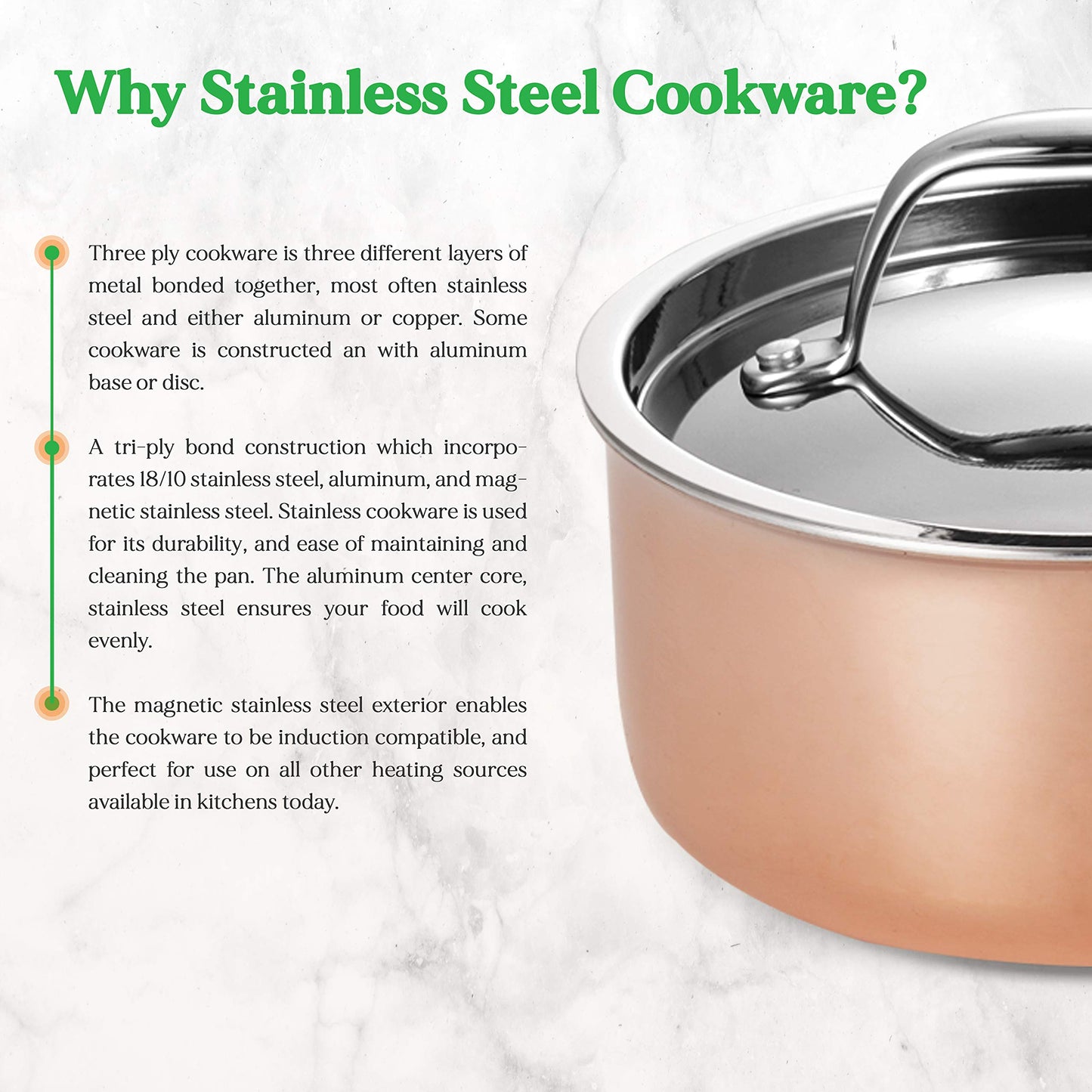NutriChef 8 Pcs. Stainless Steel Cookware Set - Kitchenware Pots & Pans Set Stylish Kitchen Cookware w/Cast SS Handle, Tri-Ply Authentic Copper, for Saucepan, Casserole, Frying Pan, Lids - NCCW8SS