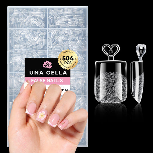 UNA GELLA Extra Short Square Nail Tips 504PCS – XS Sharp Square Pre-Etched Soft Gel Full Cover Acrylic False Nails, Press On Nails for French Style DIY Salon at Home, 12 Sizes