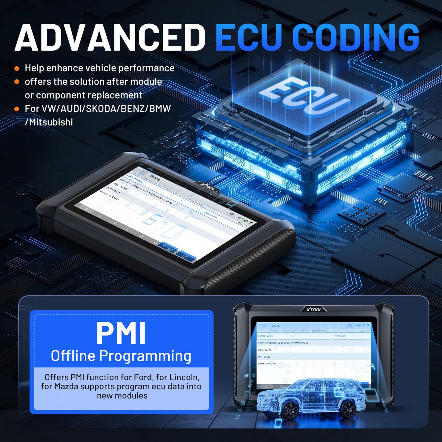 XTOOL D7W OBD2 Scanner Diagnostic Tool: 2026 Wireless Ver. of D7/D7S/D7BT, Bidirectional Scan Tool with ALL System Diagnostic, PMI, ECU Coding, 39+ Resets, 3-Year Updates, CAN FD/DoIP, Scanner for Car