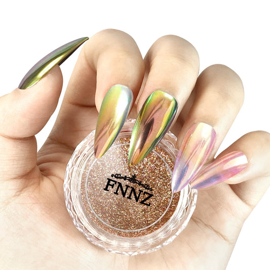 FNNZ Chrome Nail Powder, Metallic Mirror Silk Nail Powder Pigment Glitter Dust Magic Chameleon Color-Shift Multi-Chrome Effect for Gel Polish Nail Art Decoration Salon Nail Manicure - Metal Rose