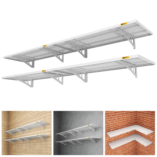 Brukid 4Pack 1.64x4ft Adjustable Metal Garage Wall Shelving Heavy Duty Garage Storage Shelf Wall Mounted White