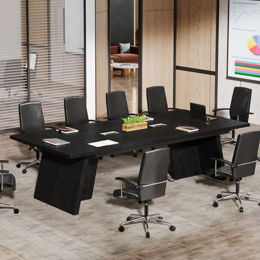 Tribesigns 8ft Conference Table, Large Meeting Table for 8-10 People, Business Seminar Furniture for Office Conference Room (1, Black)