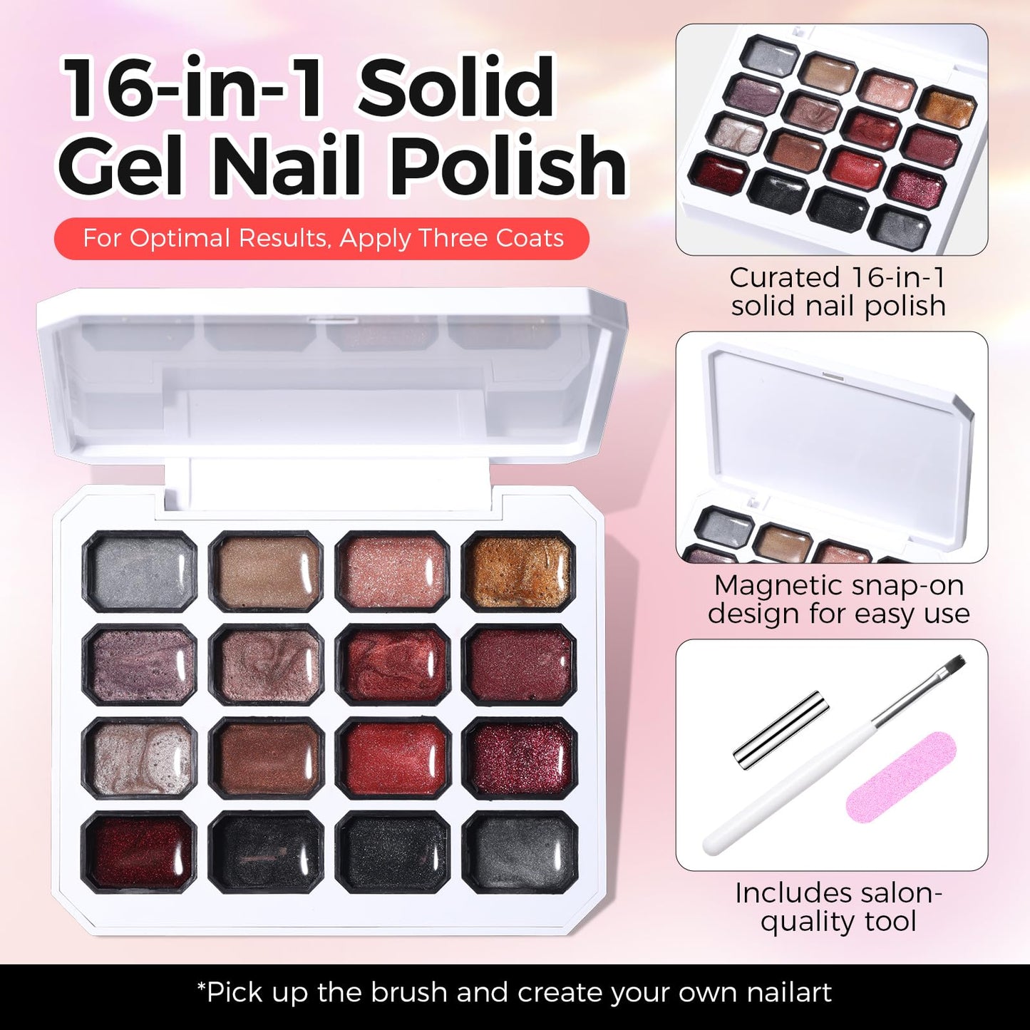 GELLAKTIK 16 Color Cat Eye Gel Polish Set - Magnetic Nail Polish Kit with Strong Magnet & Brush, Holographic Shimmer Gel for DIY & Salon Manicure at Home