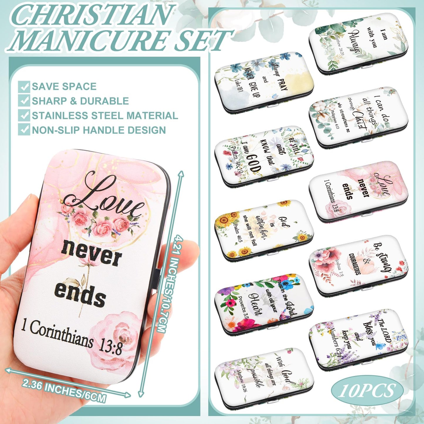 10 Sets Mother's Day Gifts Bulk Christian Gifts for Women Scripture Manicure Set Nail Clippers Bulk Mother's Day Church Religious Party Favors Christian Stuff Bible Verse Group Favors for Women Men