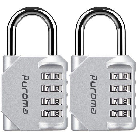 Puroma 2 Pack Combination Lock for Locker 4 Digit Outdoor Waterproof Padlock for School, Gym, Sports, Fence, Toolbox, Gate, Case, Outdoor, Hasp Storage, Cabinets (Silver)